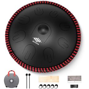 طبلة اللسان المصنوعة من الفولاذ من MOOZICA، مقاس 14 بوصة محمولة C# Amara مع تصميم أوكتاف أوفرتون، طبلة يدوية للمبتدئين والمحترفين (Amara، أسود) in Kuwait