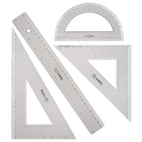 Geometry Plastic Ruler Set, Clear 12 inch/ 30 cm Straight Ruler, Triangle Rulers, Protractor Ruler Tool Set, Transparent School and Office Supplies Math Rulers for Kids and Adults, Set of 4 – By Enday