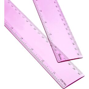 EBOOT 2 Pack Plastic Ruler Straight Ruler Plastic Measuring Tool for Student School Office (Pink, 12 Inch)