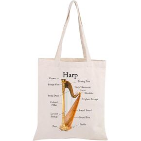 JXGZSO Musician Gift Harp Instrument Anatomy Tote Bag Harp Lover Gift Harp Player Gift Music Teacher Gift Harpist Gift