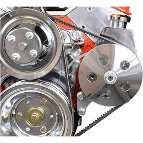 ICT Billet SBC Power Steering Pump Bracket Billet Aluminum V-Belt Slotted Adjustable LWP 305 327 383 5.0L 5.7L V8 Compatible With 350 Small Block Chevy Long Water Pump 551522