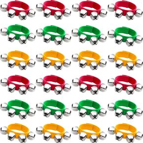 24 Pieces Christmas Band Wrist Bells Bracelets Musical Ankle Bells Rhythm Instrument Percussion Party Favors (Red, Green)