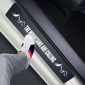 4pcs Mountains Carbon Fiber Car Door Front/Rear Sill Plate Protectors, Reflective Sticker Decorative Door Entry Guard Door Threshold Scratch Pad Film (Mountain)