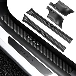 BMZX Tesla Model Y Door Sill Protector 5 Seater (Not fir 7 Seater) Carbon Fiber Door Sill Scuff Plate Edge Guard (Set of 4) 2021 2022 2023 2024 Model Y Accessories