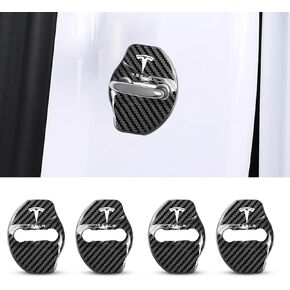 4Pcs Car Door Lock Covers for Tesla Model 3/Y/X, Doors Latches and Entry Stopper Protection Stainless Steel Cover Cars Interior Accessories(Carbon Fiber Black) in Kuwait