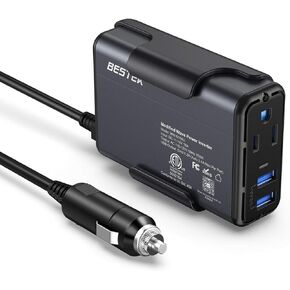 BESTEK 150W Power Inverter DC 12V to 110V AC Converter 4.2A Dual USB Car Plug Adapter Outlet Converter (Gray)