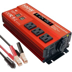 500 watts Modified sine Wave Power Inverter,12V DC to 110V AC,4 x 2.4A USB Ports Car Charger with 1 Cigarette Lighter Ports