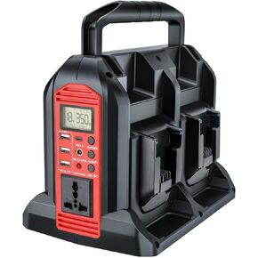 4-Ports 350W Power Inverter for Milwaukee m18 18v Battery, Portable DC 18V to AC 110-120V Outdoor Generators Converter with USB-A & Type-C Port,300LM LED Light for Camping Emergency