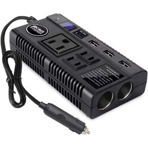 Car Power Inverter 120W DC 12V 24V to AC 110V Car Charger Adapter with 3 AC Outlets Dual Cigarette Lighter 4 USB Ports Charger Quick Charging 3.0 for Phones Tablets Laptops Kindle (Black)