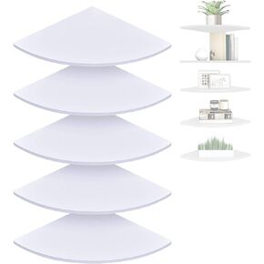 MLUOVI Set of 5 Pieces Corner Mounting Shelf with White, Wood Floating Wall Mounted Storage Shelf for Living Room, Bathroom, Bedroom, Kitchen, Office