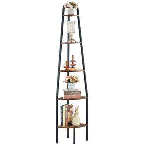 Hoctieon Corner Shelf, Industrial 4-Tier Corner Bookshelf, Rustic Corner Ladder Shelf, Corner Bookcase for Small Spaces, Bedroom, Living Room, Home Office, Kitchen, Balcony, Rustic Brown