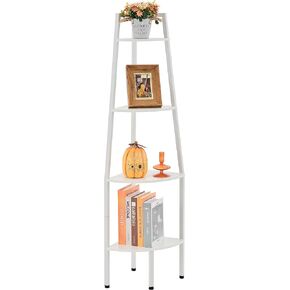 Hoctieon Corner Shelf, Industrial 4-Tier Corner Bookshelf, Rustic Corner Ladder Shelf, Corner Bookcase for Small Spaces, Bedroom, Living Room, Home Office, Kitchen, Balcony, Rustic Brown