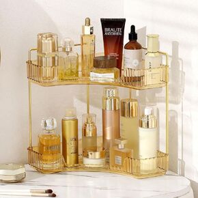 YCIA&DONE Corner Counter Bathroom Organizer Countertop, 3 Tiers Cosmetic Perfume Tray, Vanity Organizer for Makeup, Skincare, Clear Corner Rack for Bedroom, Bathroom, Kitchen(Smoky Gray)