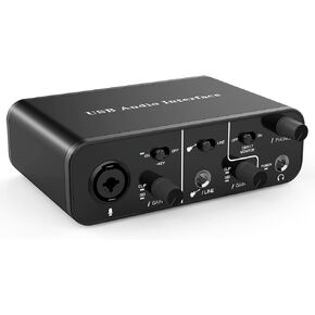 USB Audio Interface for Recording Music, XLR interface with 48V Phantom Power, TRS balanced with Headphone Amplifier, AudioBox Mic Preamps 48v 2 Channel for PC/Win/Mac Streaming and Podcasting