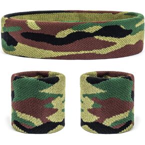 Suddora Camo Headband/Wrist Band Set - Camouflage Sweatbands for Basketball, Tennis, Working Out, Gym