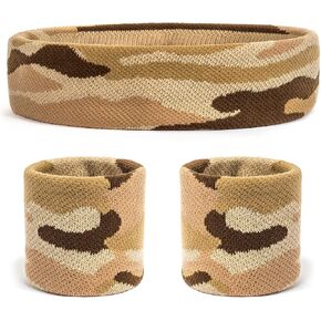Suddora Camo Headband/Wrist Band Set - Camouflage Sweatbands for Basketball, Tennis, Working Out, Gym