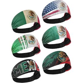 6 قطع من عصابات الرأس الرياضية ذات العلم المكسيكي للرجال والنساء، عصابات رأس مرنة للعرق، عصابات رأس رياضية لليوجا والجولف وصالة الألعاب الرياضية والتخييم والجري والتنس in Kuwait
