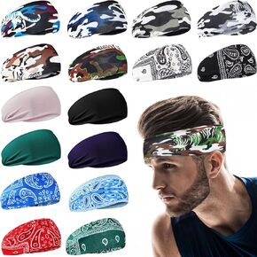 Foaincore 16 Pcs Sports Headbands for Men Sweatbands for Women Workout Stretchy Non Slip Hair Band Sweat Wicking Running Headband for Cycling Hiking Yoga Ice Hockey