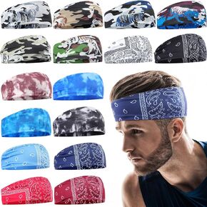 Foaincore 16 Pcs Sports Headbands for Men Sweatbands for Women Workout Stretchy Non Slip Hair Band Sweat Wicking Running Headband for Cycling Hiking Yoga Ice Hockey