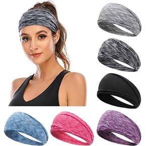 Workout Headbands for Women Non Slip Sport Sweatbands, 6 Packs Wide Elastic Head Bands Hairbands for Girls Men Yoga Running Fitness Gym Moisture Wicking Athletic Hair Accessories
