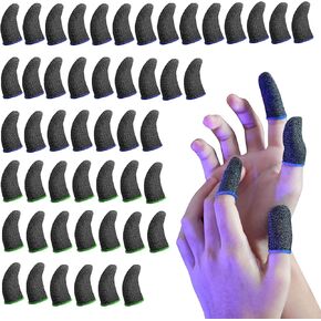 50 PCS Silver Fiber Gaming Finger Sleeves,Mobile Phone Game Controller Finger Thumb Sleeves Finger Seamless Touchscreen Anti-Sweat Breathable Finger Covers,for League of Legend, PUBG,Rules of Survival