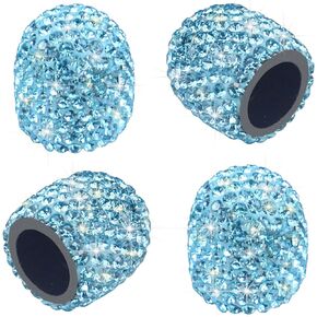 Sikawai Bling Valve Stem Caps Black Sparkling Handmade Crystal Rhinestone Universal Car Tire Valve Caps Chrome,Attractive Dustproof Bling Car/Bike/Motorcycle Accessories - Black