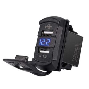 MICTUNING Universal Rocker Style Dual USB Car Charger Compatible with iPhone 6 6S Plus Mobile Device, Blue LED Digital Display Voltmeter Monitor Battery Voltage(Blue)