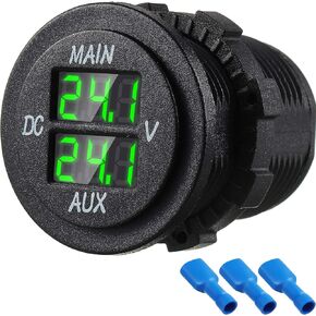 LED Digital Double Voltmeter, Round Panel Voltage Monitor for Car Pickup RV Truck Dual Battery Pack (Blue)