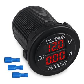 WATERWICH DC12-24V/0.1-10A Dual LED Digital Multimeter Amp Voltage Meter 2-in-1 Current Tester and Voltage Tester for Boat Marine Vehicle Truck ATV Car Camper LED Round Panel