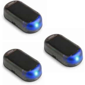 3 pcs Car Solar Power Simulated Dummy Alarm Warning Car Anti Theft Car Flashing Device LED Flashing Security Light Fake Lamp (Blue)