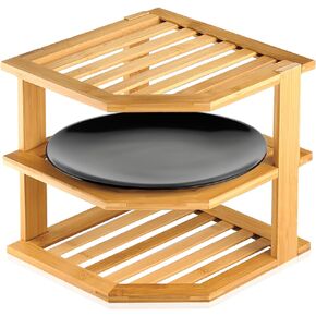 RoyalHouse Bamboo 3-Tier Corner Shelf Organizer for Countertop & Kitchen Cabinet, Space Organizer for Kitchen and Bathroom