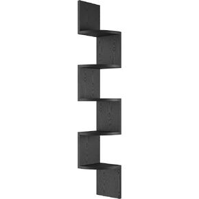 5-Tier Wall Mount Radial Floating Corner Shelf, Wood Display Storage Shelves for Home Office Decor (Black)