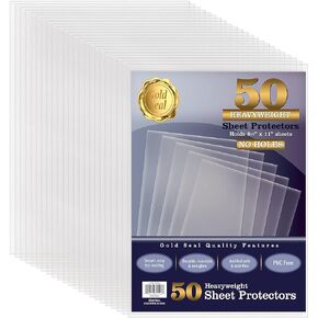 GOLD SEAL No Holes Sheet Protectors, Bulk Pack, Letter Size (8.5 x 11 Inch), Heavyweight Clear View Sheet Protectors, Top Loading, Document Protectors, Artwork Protectors,(50 Pack)