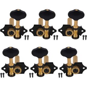 Yibuy Zinc Alloy Black Golden Open Style Guitar Machine Head Tuning Pegs Locking Tuners 3L 3R 18:1 for Classical Guitar