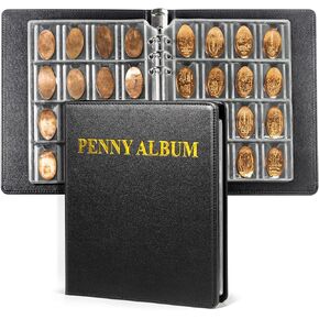 Pressed Penny Holder, Pressed Penny Book Hold 190 Coins, Penny Collection Album with Sleeves, Black