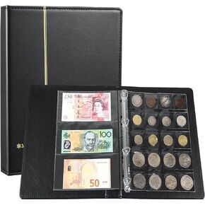 Currency Coin Album,370 Pockets Coin and Currency Collecting Binder,250 Pockets Coin Collection Book Holder,120 Pockets Paper Money Stamp Page Album Supplies for Collectors Black