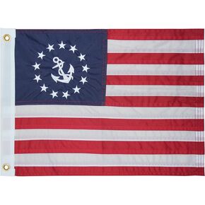 US Yacht Ensign Sewn Boat Flag 12x18 Inch Made in USA - Embroidered Stars Anchor Boat Flags with 2 Brass Grommets and 4 Sewn Stripes Heavy Duty Nylon Nautical Flags for Boat Ourdoor