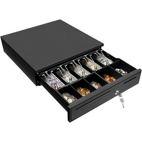 MUNBYN White Cash Drawer, 16" Heavy Duty Cash Register for Point of Sale (POS) System, 5 Bill/5 Coin, Removable Coin Tray, RJ11/RJ12 Interface 2 Key-Lock, Works for Square Business, Money Drawer