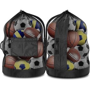 BROTOU Extra Large Sports Ball Bag, Ball Bags for Coaches, Adjustable Shoulder Strap and Hanging Ears with Handle, Mesh Sports Bag for Holding Basketball, Volleyball, Swimming Gear (30" x 40")