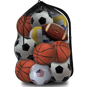 Heavy Duty Mesh Ball Bag, Sports Equipment Storage Organizer Hold for Soccer, Basketball, Volleyball,Football, BaseBall and Swimming Gears with Adjustable Strap