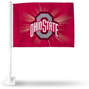 Rico Industries NCAA Ohio State Buckeyes Primary Double Sided Car Flag Double Sided Car Flag - 16" x 19" - Strong Pole That Hooks onto Car/Truck/Automobile