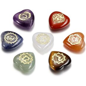 GEHECRST Chakra Crystals Stones Set 7 Chakra Healing Energy Crystals Gemstones Reiki Symbol Polished Pocket Palm Stone for Stress Relief Reiki Chakra Balancing Meditation Decoration Crystal Gifts