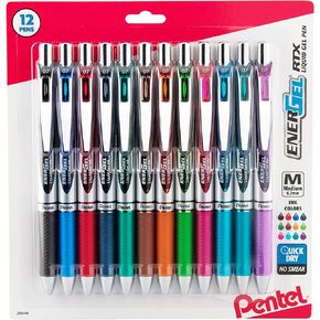 Pentel® EnerGel™ RTX Retractable Liquid Gel Pens, Medium Point, 0.7 mm, Assorted Colors, Pack Of 12 Pens