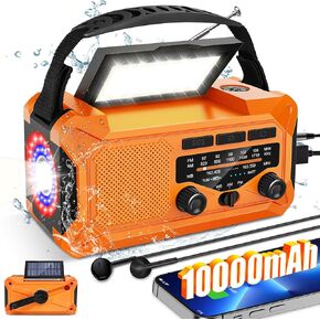 10000mAh Emergency Weather Radio with Solar Charging, Hand Crank & Type-C Charge, Portable Radio AM/FM/NOAA, LED Flashlight Reading Lamp Compass for Outdoor Camping Phone Charger SOS Alarm Radio