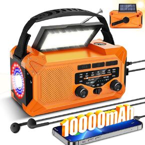 10000mAh Emergency Weather Radio with Solar Charging, Hand Crank Radio Solar Radio Portable Radio AM/FM/NOAA Radio LED Flashlight Reading Lamp Compass Phone Charger SOS Alarm for Outdoor Camping