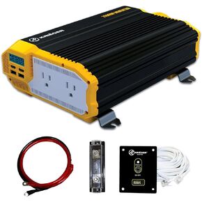 Krieger 1100 Watt 12V Power Inverter Dual 110V AC Outlets, Installation Kit Included, Automotive Back Up Power Supply For Blenders, Vacuums, Power Tools - ETL Approved Under UL STD 458 in Kuwait