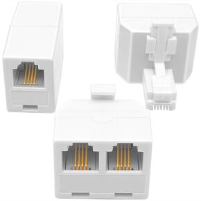 NECABLES 2+1Pack 2pcs 3 Way Phone Jack Splitter RJ11 6P4C 1 Male to 3 Females and 1pc Phone Line Coupler for Landline and Fax White