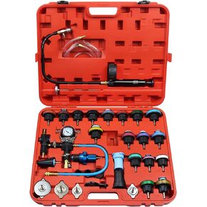 JoyFans Radiator Pressure Tester and Cooling System Pneumatic Vacuum Coolant Refill Tool 33Pcs Automotive Kit with Pressure Gauge, Radiator Adapters for Most Cars, Trucks, Airlift Red