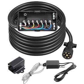 PARTSam 7 Way Trailer Wiring Harness Kit 8ft Trailer Cord 12V Breakaway Switch and Plug Holder Trailer Connector Cable Wiring Harness with 7 Gang Junction Box Waterproof