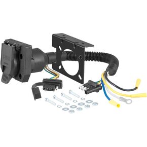 CURT 57672 Dual-Output 4-Way Flat Vehicle-Side to 7-Way RV Blade Trailer Wiring Adapter , Black